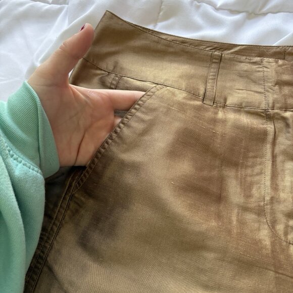 Vintage Sunny Leigh 100% Silk Cropped Pants Womens Size 10 Brown Pockets Y2K - Picture 2 of 12
